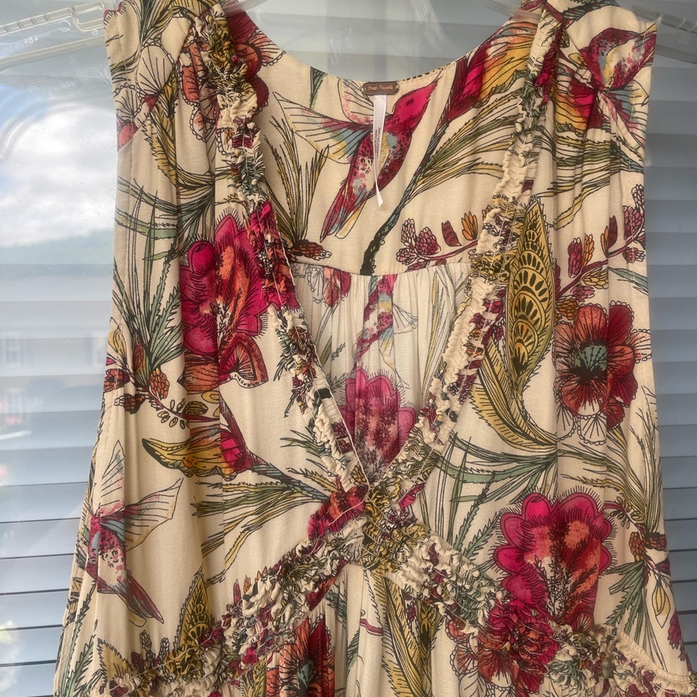 Free People Tunic with Pink and Green Hummingbird Print - Picture 3 of 7